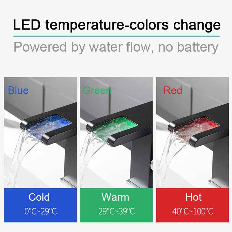 XUNSHINI LED RGB color change Waterfall Bathroom Basin Faucet Bathroom Mixer Tap Sink Faucet Single Handle Toilet Mixer Tap|Basin Faucets