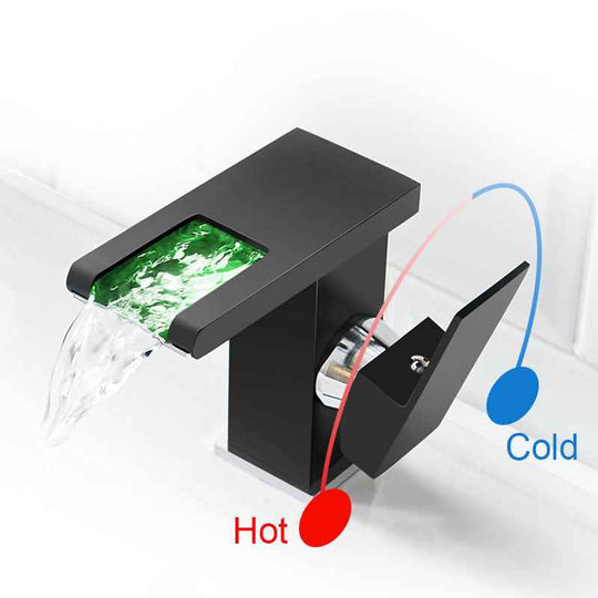 XUNSHINI LED RGB color change Waterfall Bathroom Basin Faucet Bathroom Mixer Tap Sink Faucet Single Handle Toilet Mixer Tap|Basin Faucets