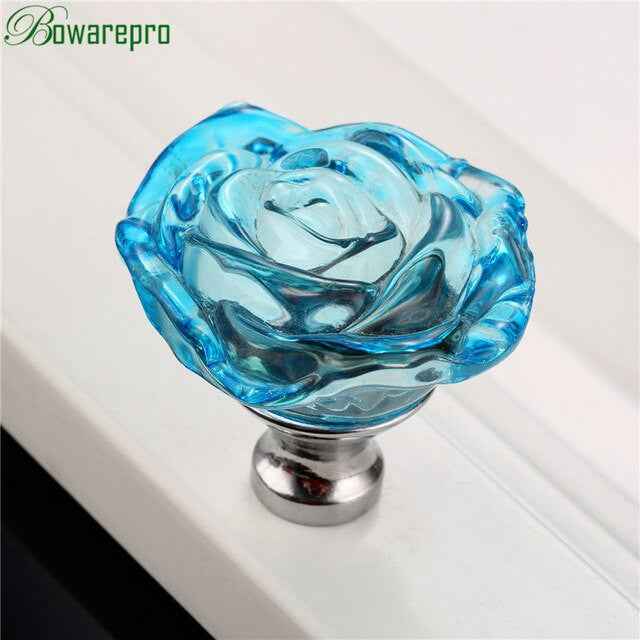 bowarepro 50MM Crystal Rose Glass Handle Cabinet Knob Drawer Pull Handle Kitchen Door Wardrobe Hardware Furniture Knobs Handles|Cabinet Pulls