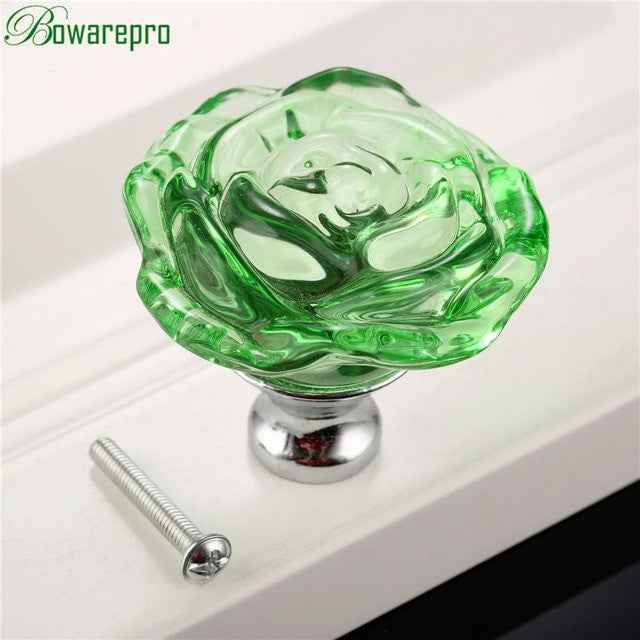 bowarepro 50MM Crystal Rose Glass Handle Cabinet Knob Drawer Pull Handle Kitchen Door Wardrobe Hardware Furniture Knobs Handles|Cabinet Pulls