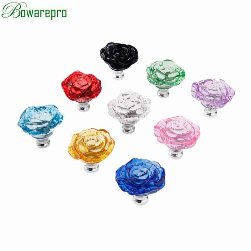 bowarepro 50MM Crystal Rose Glass Handle Cabinet Knob Drawer Pull Handle Kitchen Door Wardrobe Hardware Furniture Knobs Handles|Cabinet Pulls