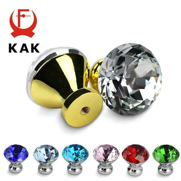 KAK 30mm Kitchen Cabinet Handles Diamond Shape Design Crystal Glass Knobs Cupboard Pulls Drawer Knobs Furniture Handle Hardware|Cabinet Pulls