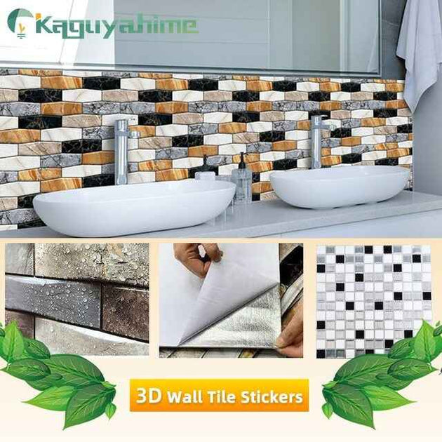 Kaguyahime 3D Self Adhesive Wallpaper Mosaic Tiles Wall Stickers Waterproof Stickers Decoration Wall Panel Kitchen Home Decor|Wall Stickers